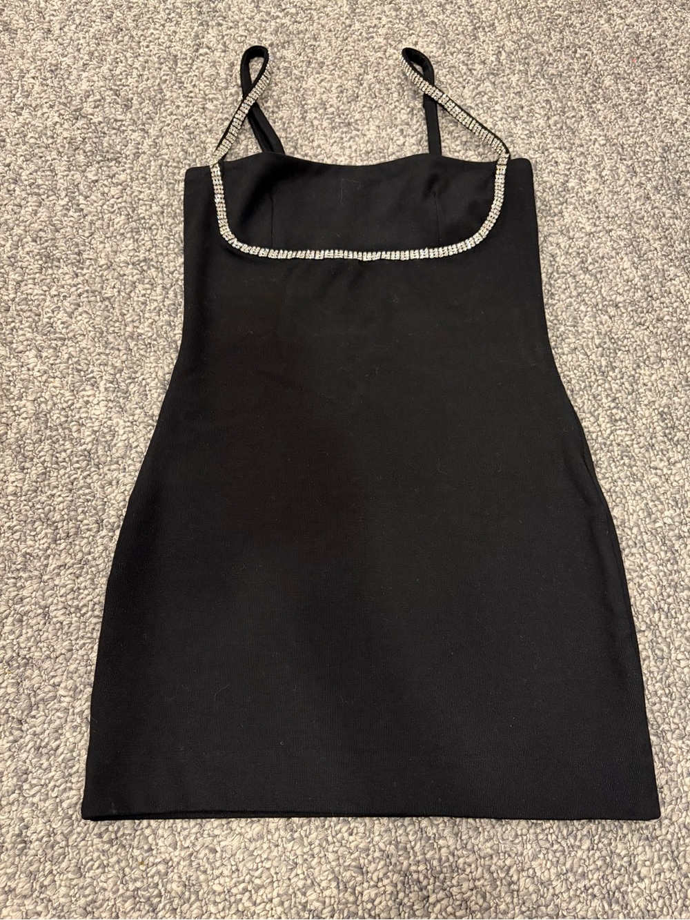 Edikted Black Rhinestone-Trim Square Neck  Dress